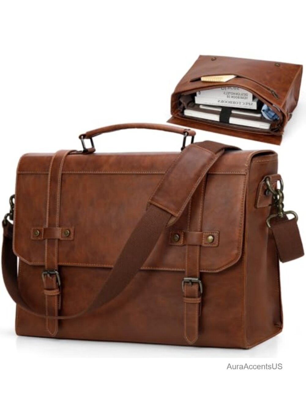 17 Inch Waterproof PU Leather Messenger Bag Vintage Laptop Bag